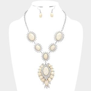 Natural Oval Stone Accented Link Necklace Earring Set